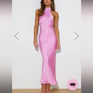 Hello Molly Pink Satin Backless Maxi Dress, size Small